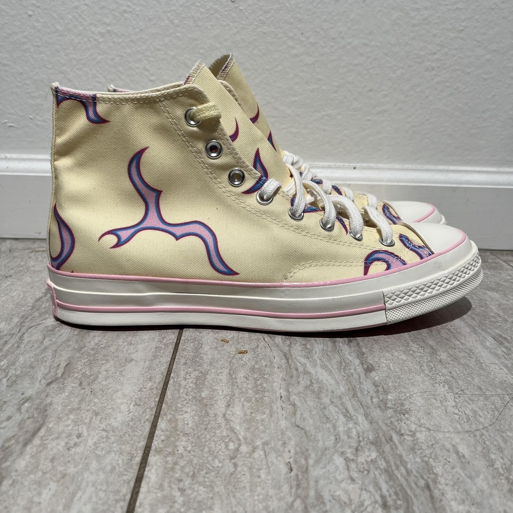 Converse Golf Chuck 70 Flames Shoes Mens Size 11 Yellow High Top Canvas Sneakers